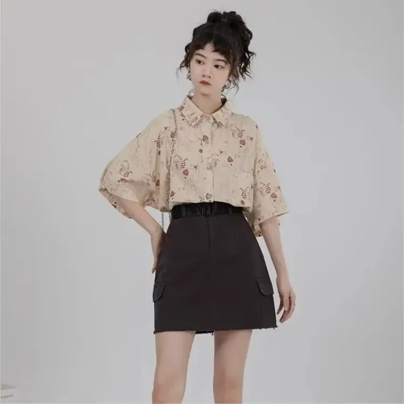 Korean Student Lifestyle - Camisas femininas veludo remendo bolso camisa